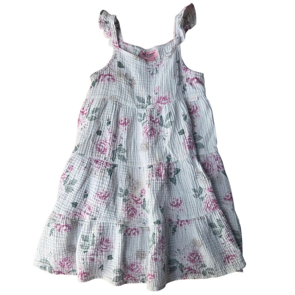 Juicy Couture Kids Girls 6X Floral Tiered Cotton‎ Gauze Dress Pink Rose White